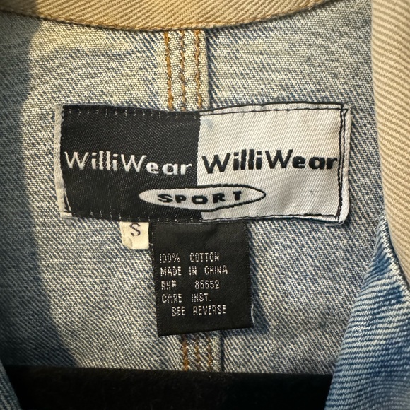 Vintage WilliWear Sport Denim Distressed Cropped Jacket with Corduroy Collar - Picture 5 of 12